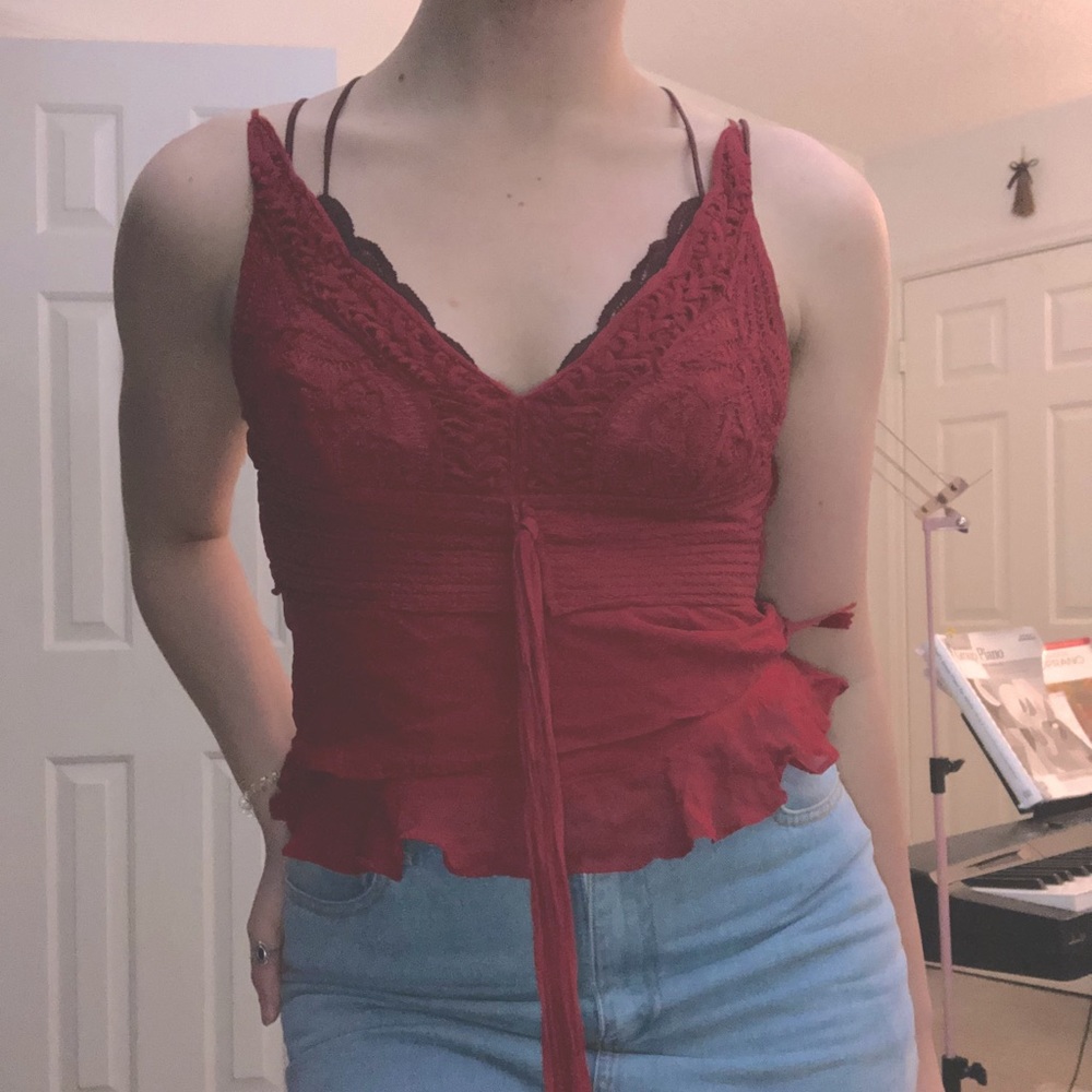 dark red camisole lace top